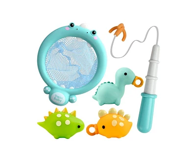 Sperric Toddler Fun Dinosaur Fishing Game – 4PCS Magnetic Floating Bath & Pool Toy Set with Wind-Up Rods, Engaging Water Play & Fine Motor Skil