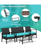 Gymax Piece Outdoor Pe Wicker Furniture Conversation Set Patio Rattan w/ Table Sofa Chair