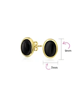 Bling Jewelry 7x9 Mm Black Onyx Turquoise Amber Oval Stud Earrings 14K Gold Silver