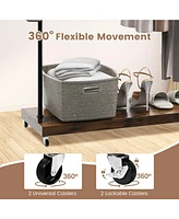 Rolling Garment Rack with Hanging Hooks and Bottom Storage Shelf