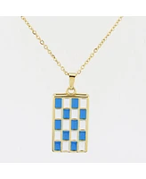 Bay Enamel Checker Necklace Blue/White