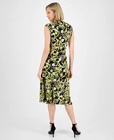 Kasper Womens Printed Cowlneck Top Midi Skirt