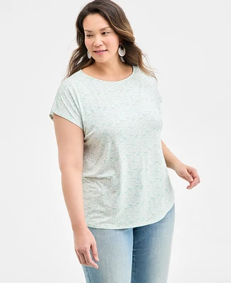 Style & Co Plus Printed Mixed-Media Relaxed Top
