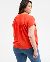 Style & Co Plus Solid V-Neck Camp Shirt, Exclusively at Macy's