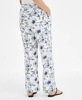 Charter Club Petite 100% Linen Printed Pull-On Pants, Exclusively at Macy's