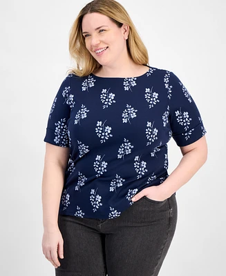Style & Co Plus Printed Elbow-Sleeve Top, Exclusively at Macy's