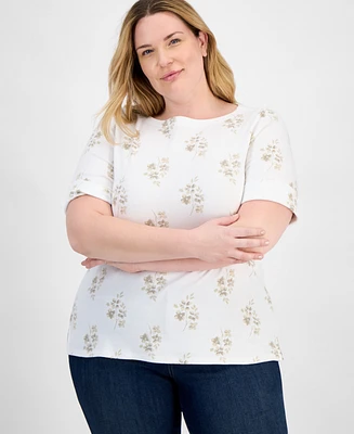 Style & Co Plus Printed Elbow-Sleeve Top, Exclusively at Macy's