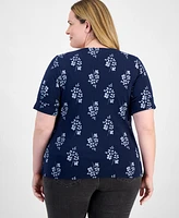 Style & Co Plus Printed Elbow-Sleeve Top, Exclusively at Macy's