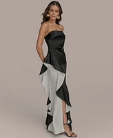 Donna Karan New York Women's Strapless Ruffl-Trim Gown