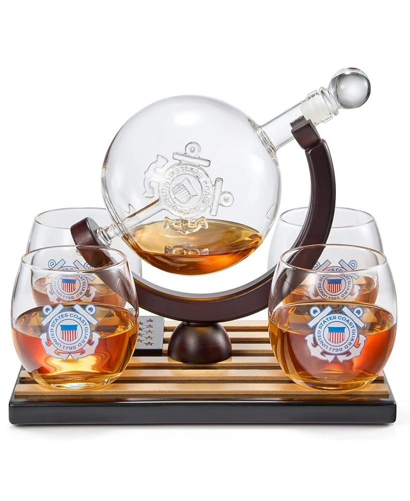 The Wine Savant U.s. Coast Guard Globe Whiskey Decanter Set