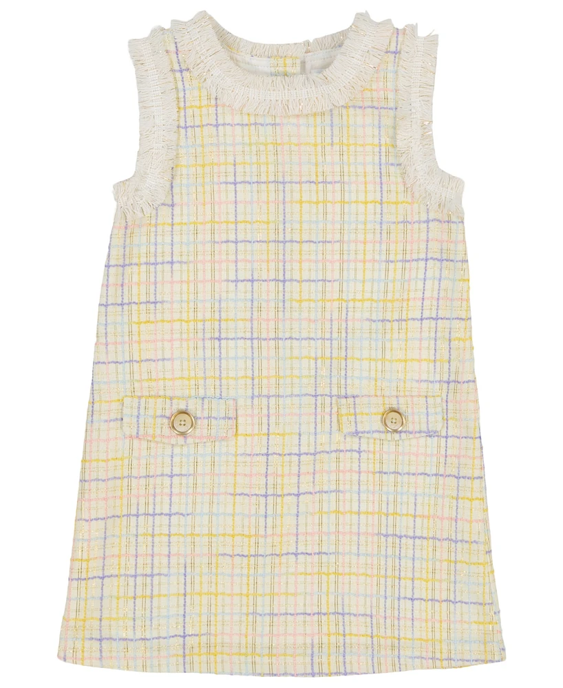 Kids Headquarters Toddler and Little Girls Embroidered Fringe Trim Plaid Woven Dress