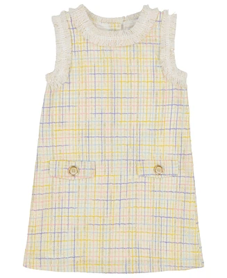 Kids Headquarters Toddler and Little Girls Embroidered Fringe Trim Plaid Woven Dress