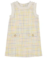 Kids Headquarters Toddler and Little Girls Embroidered Fringe Trim Plaid Woven Dress