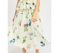 En Saison Women's Ashley Floral-Print Belted Scalloped-Hem Cotton Midi Skirt