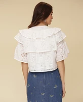 Avec Les Filles Women's Tiered Ruffle Cropped Top