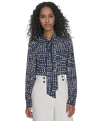 Calvin Klein Women's Printed Tie-Neck Blouse