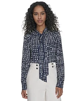Calvin Klein Women's Printed Tie-Neck Blouse