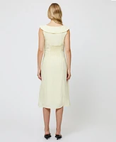 French Connection Women's Birdie Butter Yellow Linen Collared Midi Dress