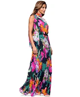 Xscape Women's Pleated Floral Chiffon Scarf Dress