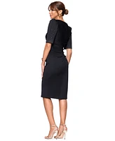 Xscape Women's Boat-Neck Rhinestone-Trim-Sleeve Dress