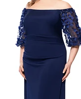 Xscape Plus 3D Floral-Sleeve Off-The-Shoulder Dress