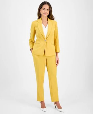 Kasper Womens Toggle Jacket Straight Leg Pants Regular Petite