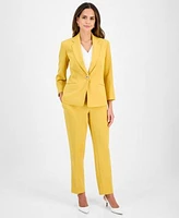 Kasper Womens Toggle Jacket Straight Leg Pants Regular Petite