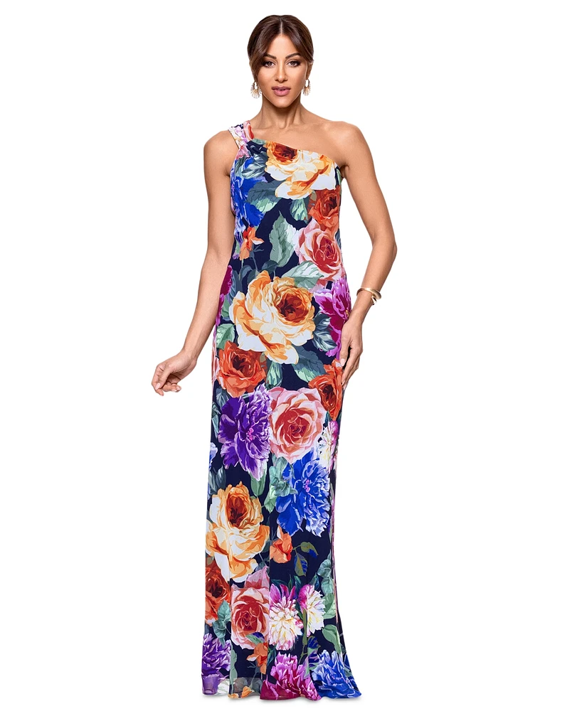 Xscape Women's One-Shoulder Floral Chiffon Dress