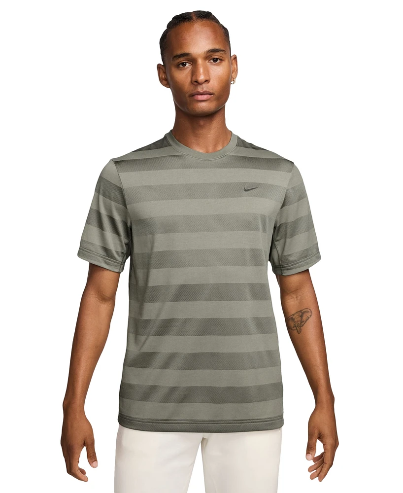 Nike Men's Primary Dri-fit Fitness Short Sleeve Striped Logo T-Shirt