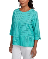 Alfred Dunner Petite Nantucket Spliced 3/4-Sleeve Top