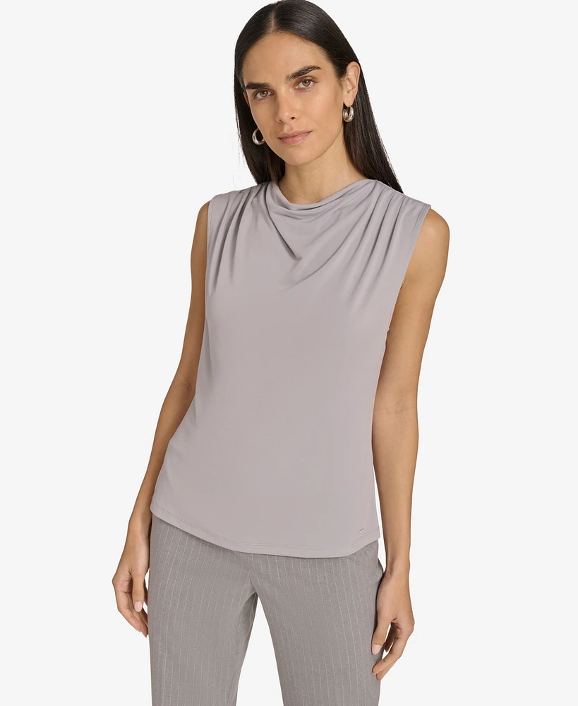 Calvin Klein Petite Draped-Neck Sleeveless Top