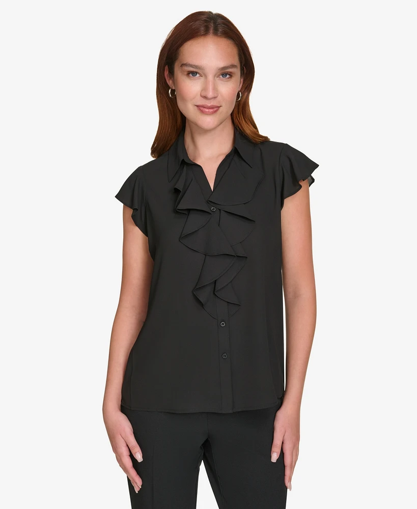 Calvin Klein Petite Ruffled Cap-Sleeve Top
