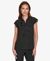 Calvin Klein Petite Ruffled Cap-Sleeve Top
