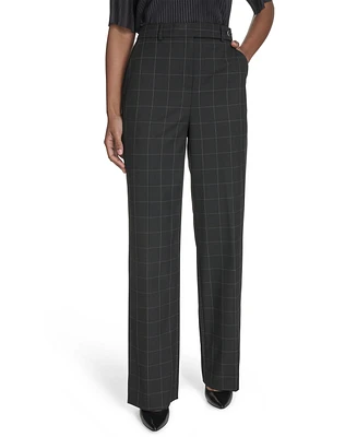 Calvin Klein Petite Toggle-Tab Windowpane-Print Pants