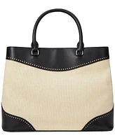 Lauren Ralph Marcy Straw & Leather Satchel