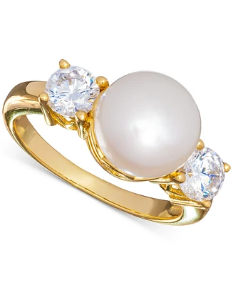 Cultured Freshwater Pearl (10mm) & Cubic Zirconia Ring 18k Gold-Plated Sterling Silver