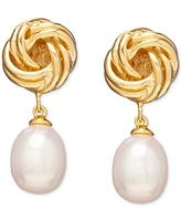 Baroque Cultured Freshwater Pearl (8x10mm) Knot Drop Earrings in 18k Gold-Plated Sterling Silver