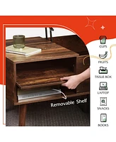 Wlive Lift Top Coffee Table for Living Room,Small Mid Century Modern Coffee Table with Storage,Hidden Compartment and Adjustable Shelf, Wood,Retro Bro