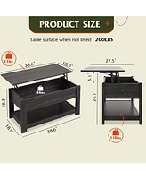 Wlive Modern Lift Top Coffee Table,Rustic Coffee Table with Storage Shelf and Hidden Compartment,Wood Lift Tabletop for Home Living Room,Black.