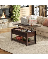 Wlive Modern Lift Top Coffee Table,Rustic Coffee Table with Storage Shelf and Hidden Compartment,Wood Lift Tabletop for Home Living Room,Brown Oak.