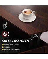 Wlive Lift Top Coffee Table for Living Room,Coffee Table with Storage,Hidden Compartment and Metal Frame, Central Table for Reception Room,Espresso
