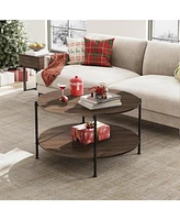 Wlive Round Coffee Table, Living Room Table with 2-Tier Storage Shelf,32in Wood Modern Coffee Table with Metal Frame and Wood Desktop,Easy Assembly&#x
