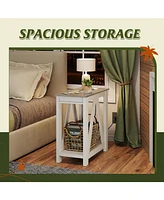 Wlive Narrow End Table with Charging Station of Open Storage Shelf，Sofa Side Table with 2 Usb and 2 Power Outlets，Slim Farmhouse End Tab