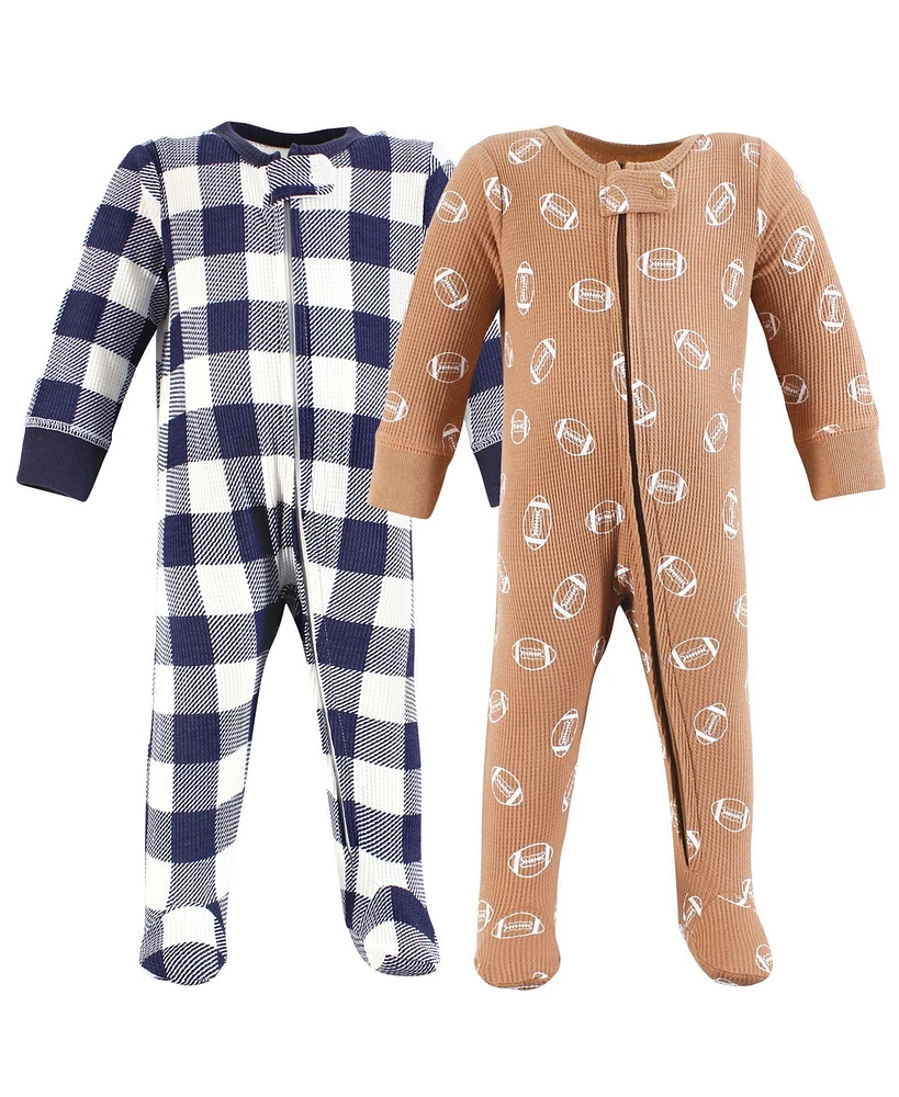 Hudson Baby Baby Boys Hudson Thermal Zipper Sleep and Play 2pk, Football, 0-3 Months