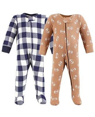 Hudson Baby Baby Boys Hudson Thermal Zipper Sleep and Play 2pk, Football, 0-3 Months
