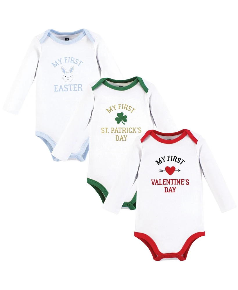 Hudson Baby Boys Cotton Long-Sleeve Bodysuits First Valentine Easter, 6-9 Months