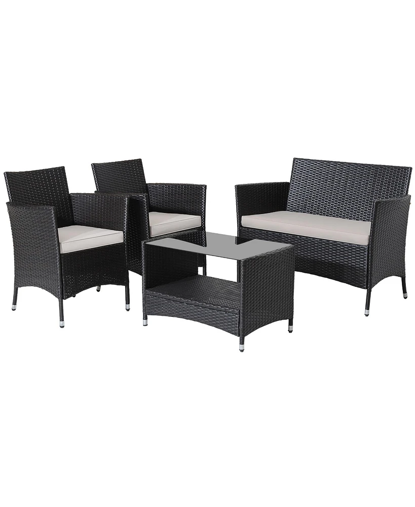 Gymax Piece Patio Rattan Conversation Set Outdoor Wicker Sofa Set w/ Coffee Table Cushions