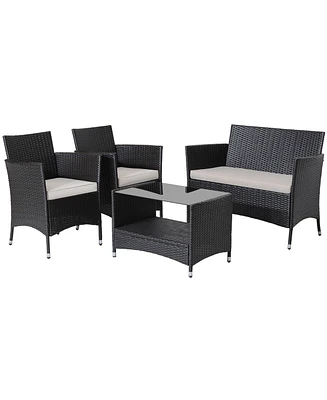 Gymax Piece Patio Rattan Conversation Set Outdoor Wicker Sofa Set w/ Coffee Table Cushions