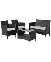Gymax Piece Patio Rattan Conversation Set Outdoor Wicker Sofa Set w/ Coffee Table Cushions