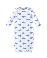 Hudson Baby Baby Boys Hudson Cotton Gowns, Blue Whales, Preemie/Newborn